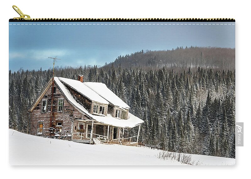 America Zip Pouch featuring the photograph Winter At The Old Farm House Horizontal - Pittsburg, NH by John Rowe