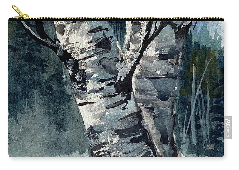 Landscape Zip Pouch featuring the painting Winter Birch by Kellie Chasse