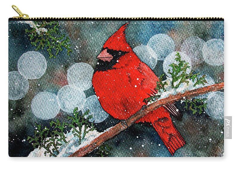Winter Zip Pouch featuring the painting Winter Cardinal by Rebecca Davis