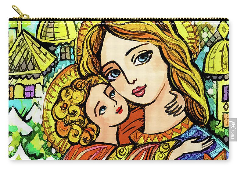 Mother And Child Carry-all Pouch featuring the painting Winter Church by Eva Campbell