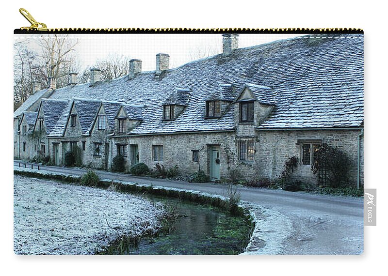 Frost Zip Pouch featuring the photograph Winter Cotswolds, Bibury, by Kaoru Shimada