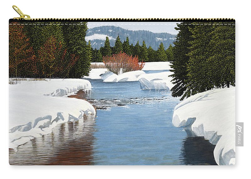 Winter Zip Pouch featuring the painting Winter Creek Killarney by Kenneth M Kirsch
