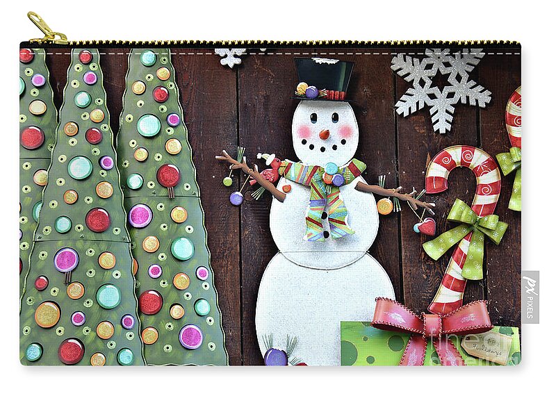 Snowman Zip Pouch featuring the photograph Winter Decorations by Vivian Krug Cotton
