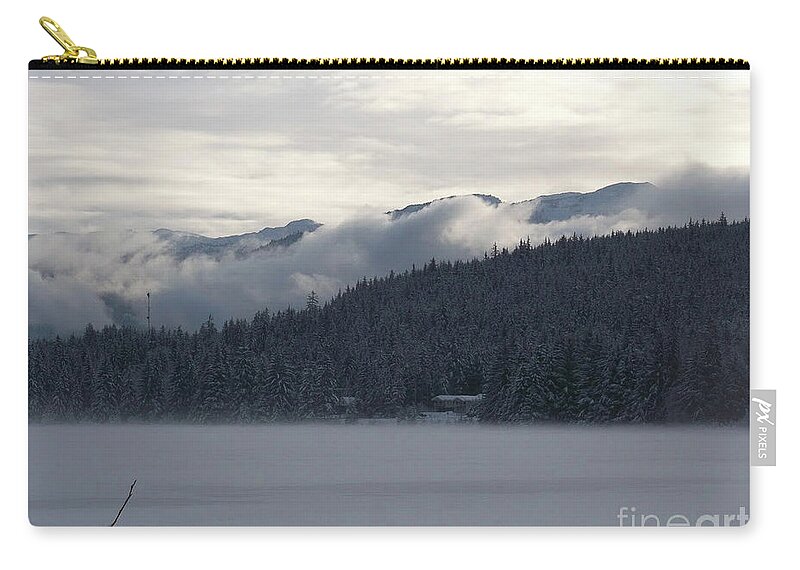 #alaska #juneau #ak #cruise #tours #vacation #peaceful #aukelake #snow #winter #cold #postcard #morning #dawn Zip Pouch featuring the photograph Winter Escape by Charles Vice