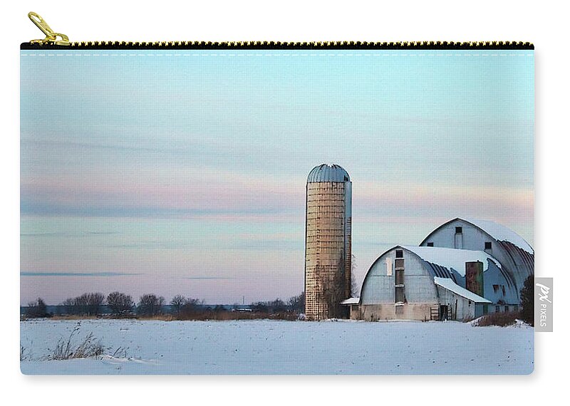 Winter Carry-all Pouch featuring the photograph Winter Farm and Barns Ontario by Tatiana Travelways