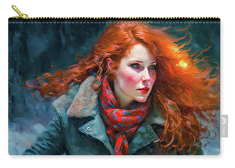 Redhead Zip Pouch featuring the painting Winter Hallow Into The Night by Bob Orsillo
