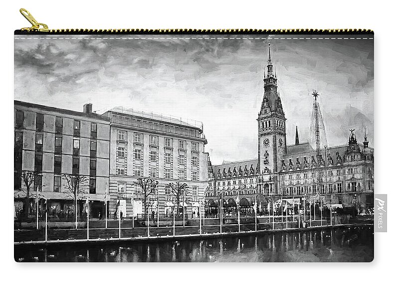 Hamburg Zip Pouch featuring the photograph Winter in Hamburg Germany Black and White by Carol Japp