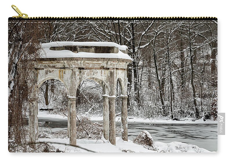 Tibbetts Brook Park Zip Pouch featuring the photograph Winter in Tibbetts Brook Park by Kevin Suttlehan
