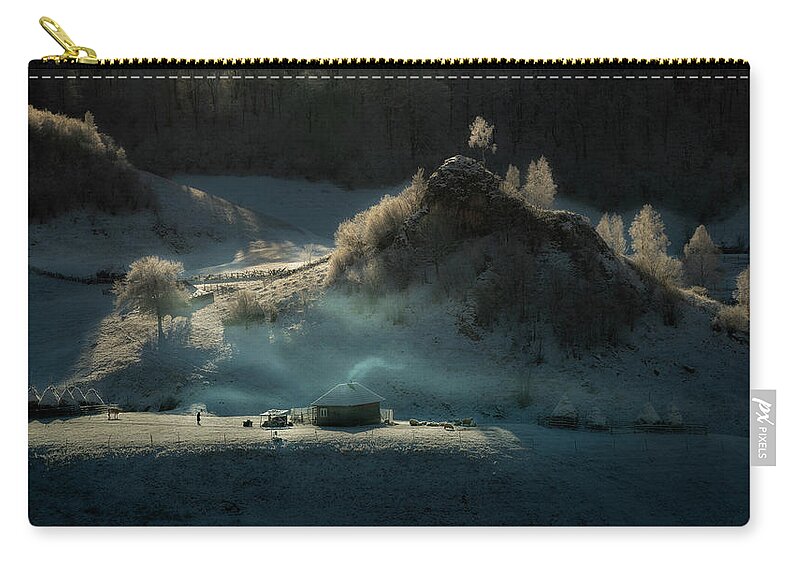 Romania Zip Pouch featuring the photograph Winter in Transilvania by Piotr Skrzypiec