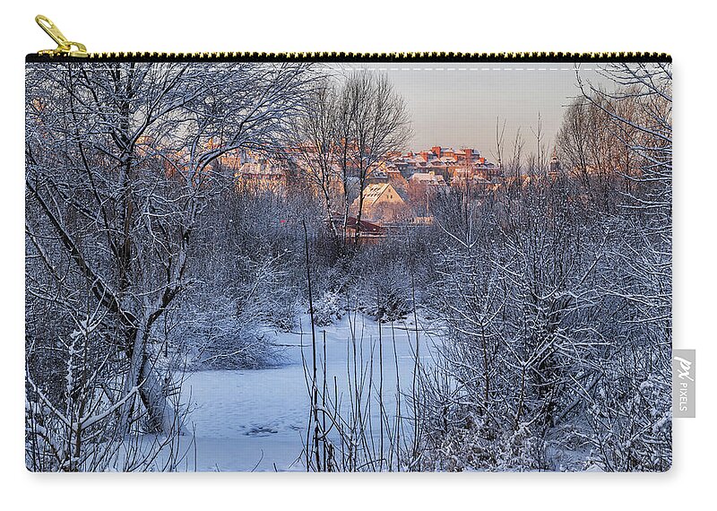 Warsaw Zip Pouch featuring the photograph Winter Morning Riverside In Warsaw by Artur Bogacki