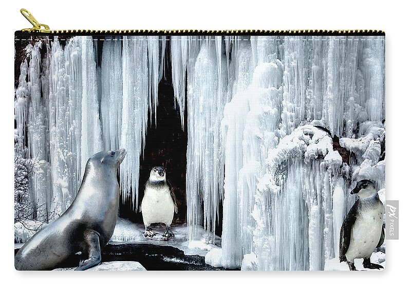 Penguins Zip Pouch featuring the photograph Winter Playground by Pennie McCracken