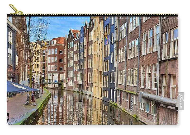Amsterdam Zip Pouch featuring the photograph Winter Reflections in Amsterdam by Andrea Whitaker