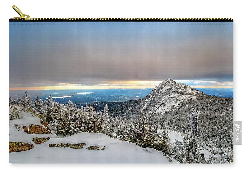 52 With A View Zip Pouch featuring the photograph Winter Sky Over Mount Chocorua by Jeff Sinon