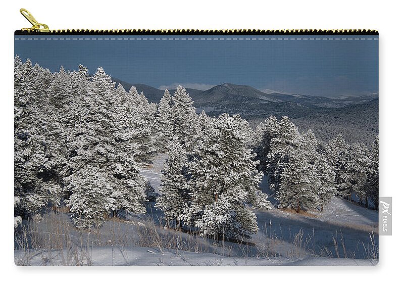 Winter Zip Pouch featuring the photograph Winter Snowfall in the Foothills by Cascade Colors