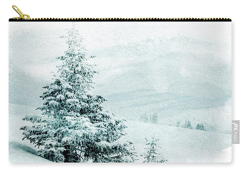 Trees Zip Pouch featuring the mixed media Winter Solitude 2 by Colleen Taylor