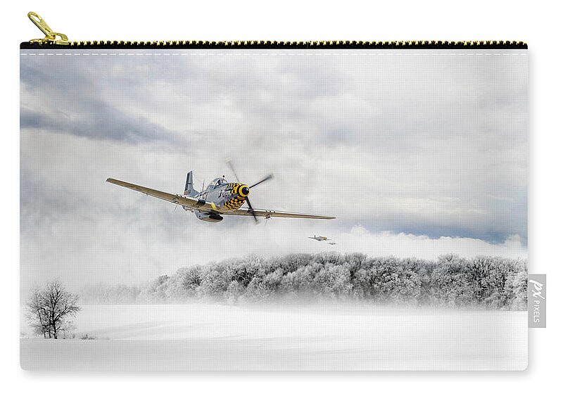 P-51 Mustang Zip Pouch featuring the digital art Winter Stallions by Airpower Art