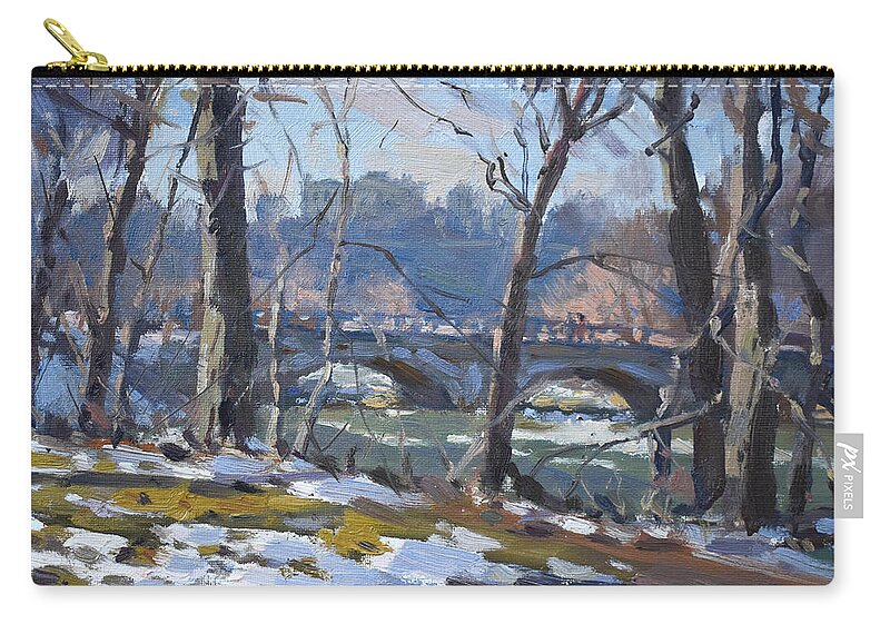 Winter Zip Pouch featuring the painting Winter Sunny Day by Niagara River by Ylli Haruni