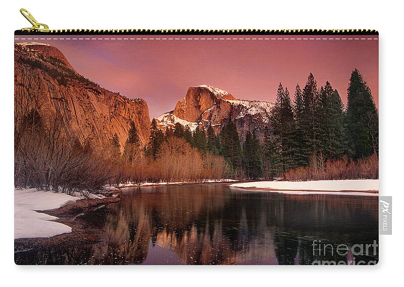 North America Carry-all Pouch featuring the photograph Winter Sunset Lights Up Half Dome Yosemite National Park by Dave Welling
