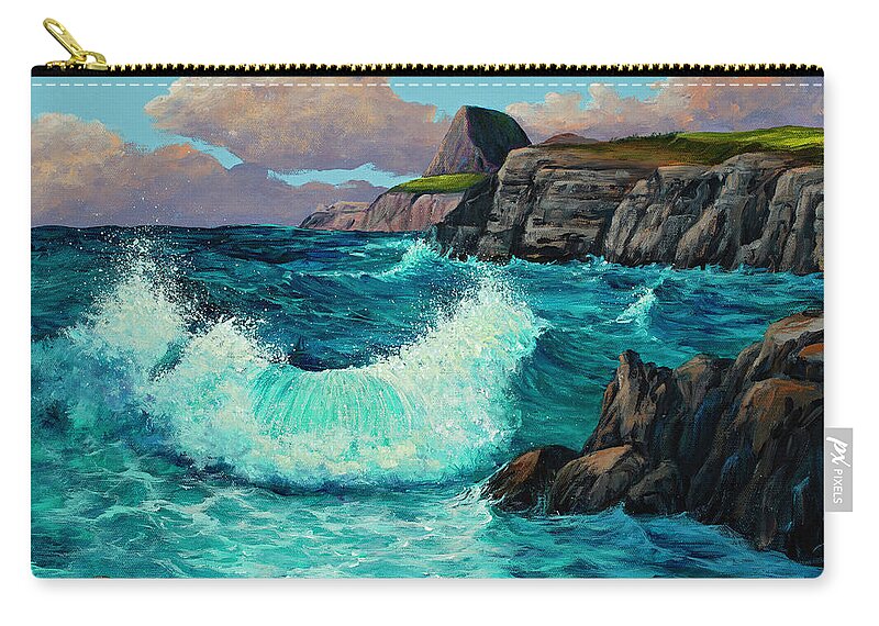 Seascape Zip Pouch featuring the painting Winter Waves by Darice Machel McGuire