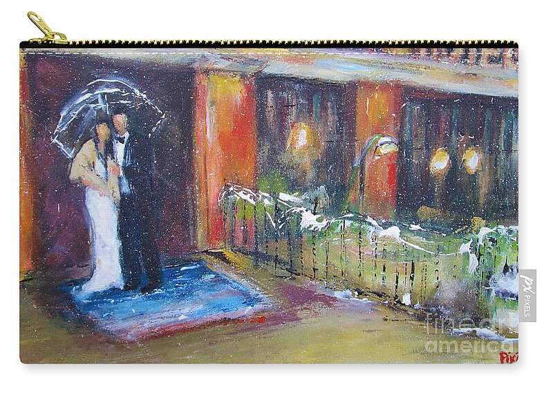 Wedding Art Zip Pouch featuring the painting Paintings of a Winter wedding painting by Mary Cahalan Lee - aka PIXI