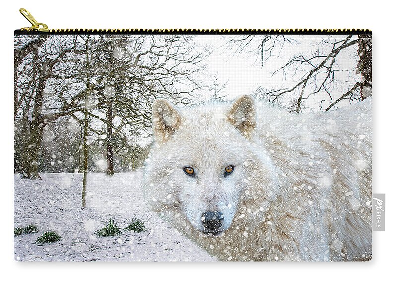 Wolf Zip Pouch featuring the photograph Winter Wolf Landscape by Gareth Parkes
