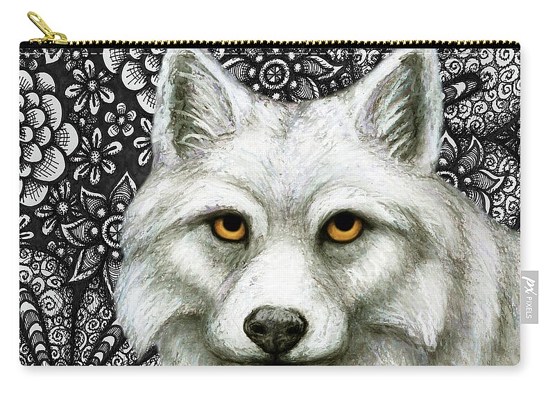 Gray Wolf Zip Pouch featuring the painting Winter Wolf Tapestry by Amy E Fraser