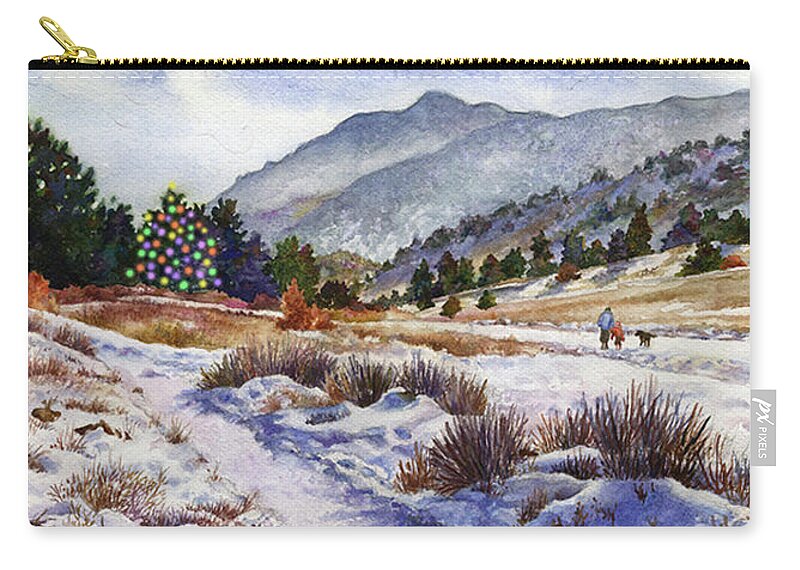 Snow Scene Christmas Card Painting Zip Pouch featuring the painting Winter Wonderland Christmas Card by Anne Gifford