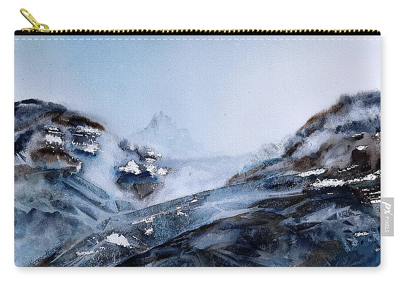 Mountains Zip Pouch featuring the painting Wintry Mountains #1 by Wendy Keeney-Kennicutt