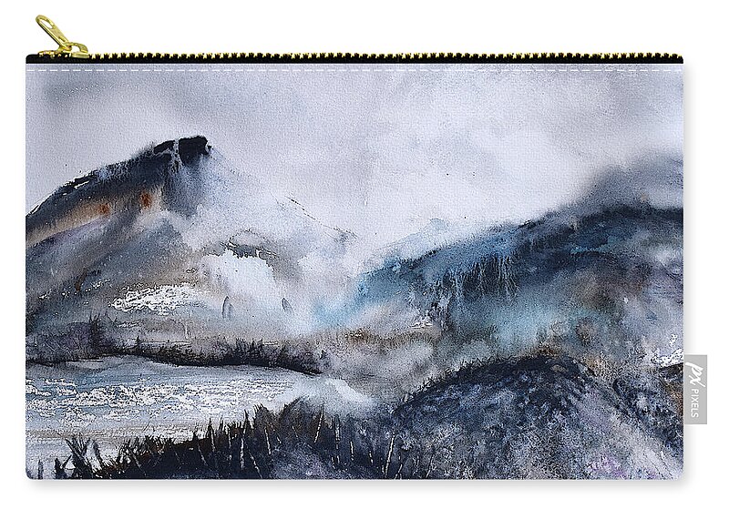 Mountains Zip Pouch featuring the painting Wintry Mountains #2 by Wendy Keeney-Kennicutt
