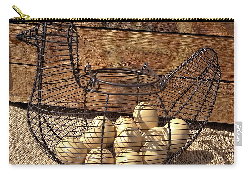 Wire Zip Pouch featuring the photograph Wire Chicken Faux Eggs by Kae Cheatham