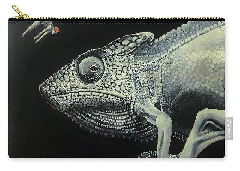 Chameleon Zip Pouch featuring the painting With All That's Happening This Is Not The Time To Go Diving by Jean Cormier