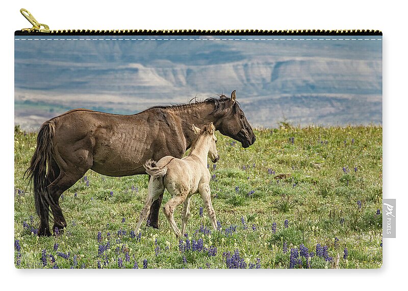 Pryor Mountains Zip Pouch featuring the photograph Wobbly Legs Leaning on Mama by Marcy Wielfaert