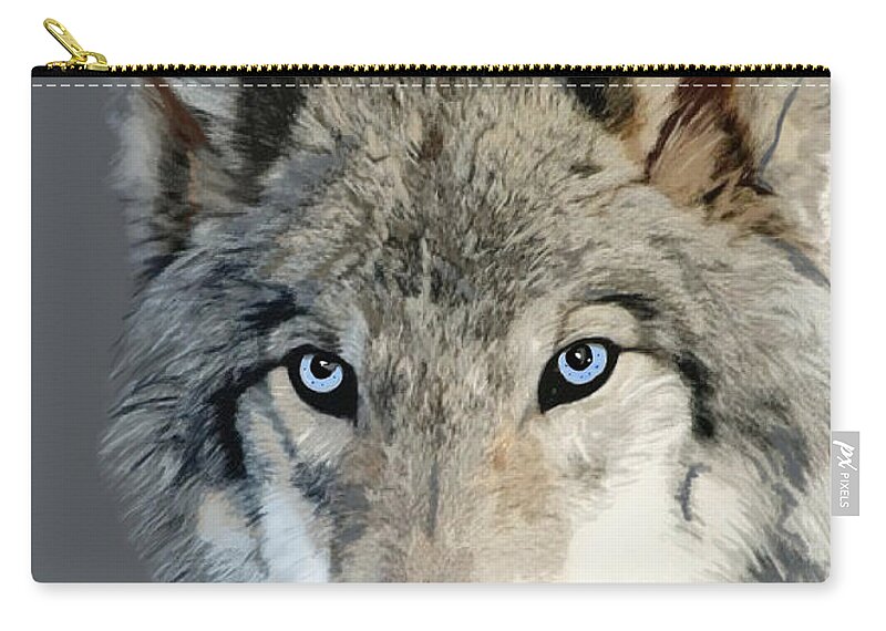 Nature Carry-all Pouch featuring the mixed media Wolf by Judy Link Cuddehe