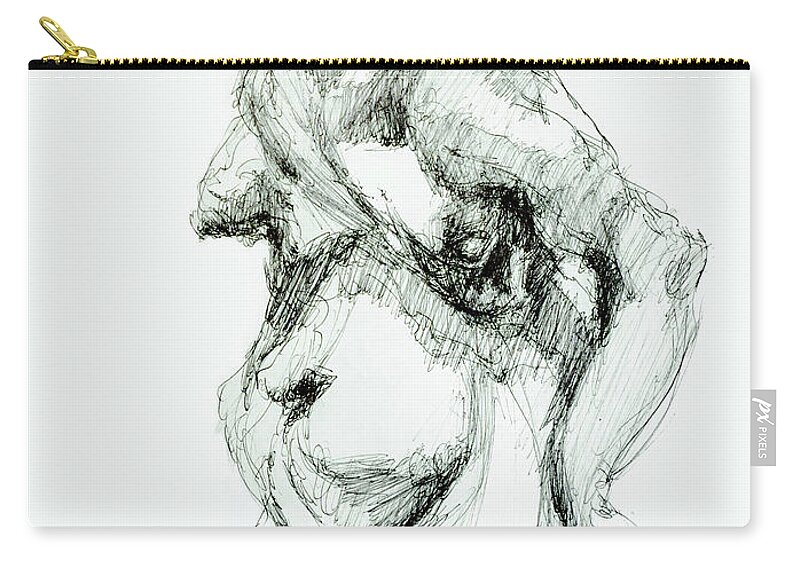 #women Zip Pouch featuring the drawing Woman 52 by Veronica Huacuja