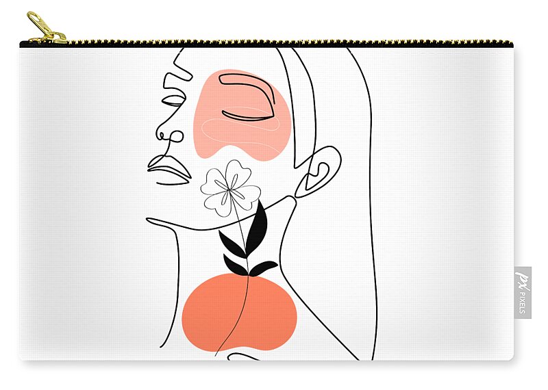 Woman floral cheek, minimal hand drawn illustration, one line style  drawing, elegant line art style Zip Pouch by Mounir Khalfouf - Fine Art  America