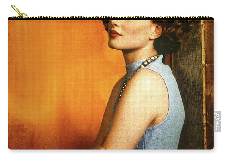 Romantic Zip Pouch featuring the photograph Woman in the Window 1987 by Steve Ladner