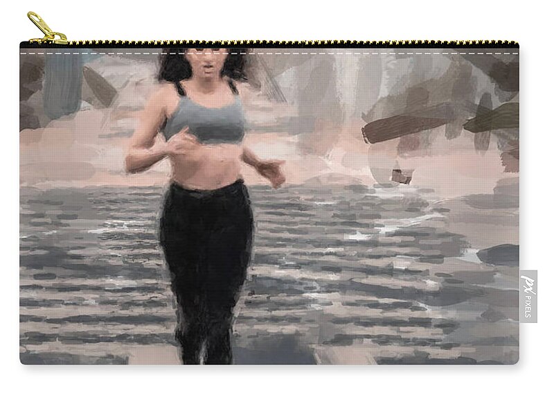 Jogger Zip Pouch featuring the painting Woman Jogger by Gary Arnold