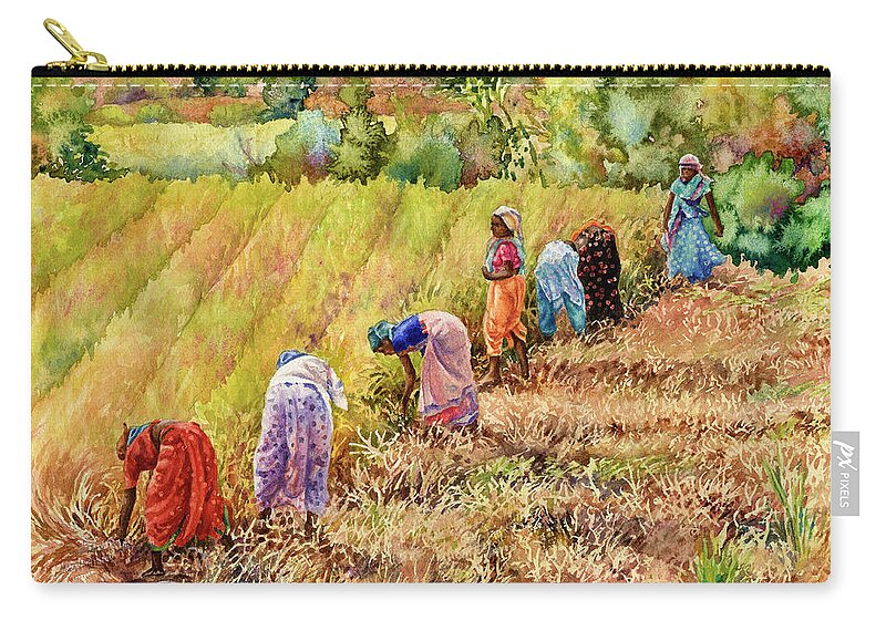 India Painting Zip Pouch featuring the painting Women at Work by Anne Gifford