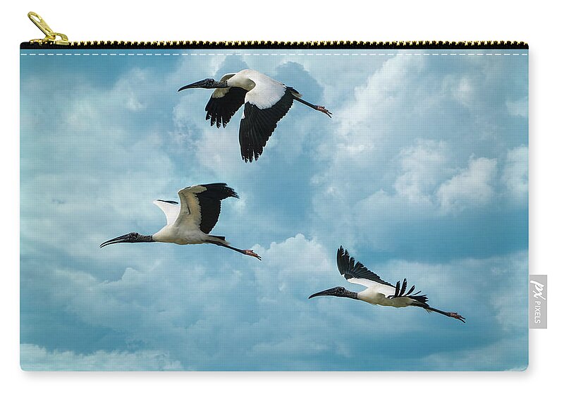 Storks Carry-all Pouch featuring the photograph Wood Storks In Flight by Chris Lord