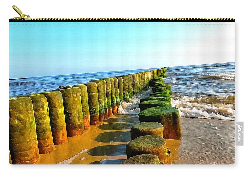 Germany Zip Pouch featuring the digital art Wooden breakwaters by Ralph Kaehne