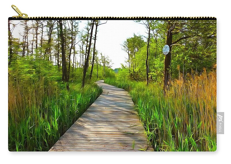 Germany Zip Pouch featuring the digital art Wooden bridge crossing beautiful nature by Ralph Kaehne