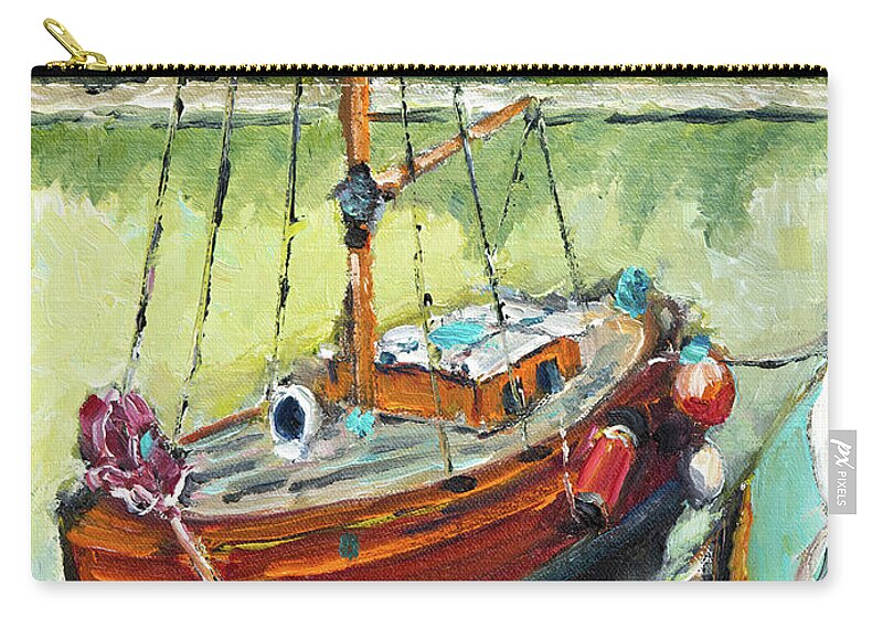 Sailboat Zip Pouch featuring the painting Wooden Sailboat at Toledo 2 by Mike Bergen