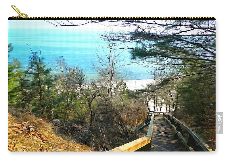 Germany Zip Pouch featuring the digital art Wooden staircase access to beach by Ralph Kaehne