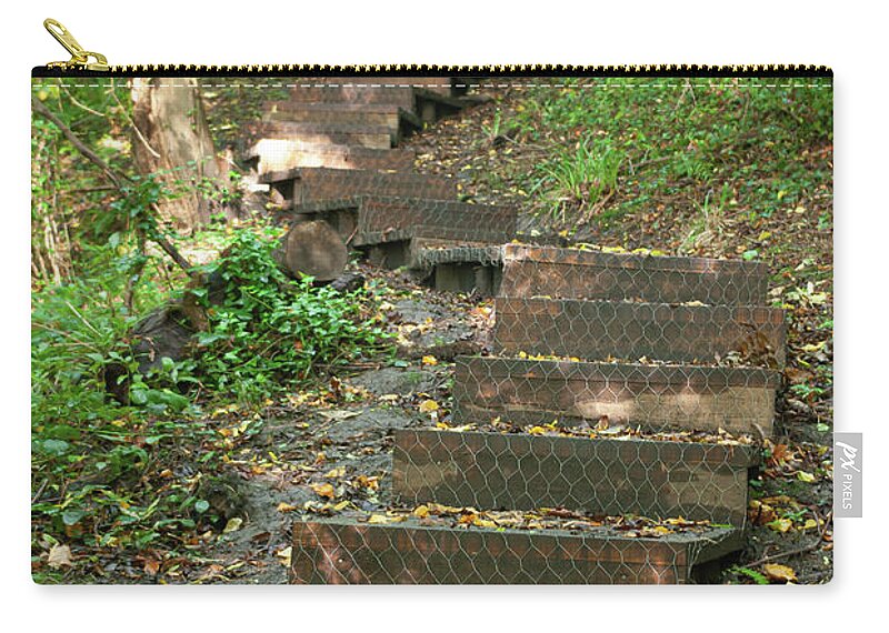 Wood Zip Pouch featuring the photograph Wooden steps in the woods by Average Images