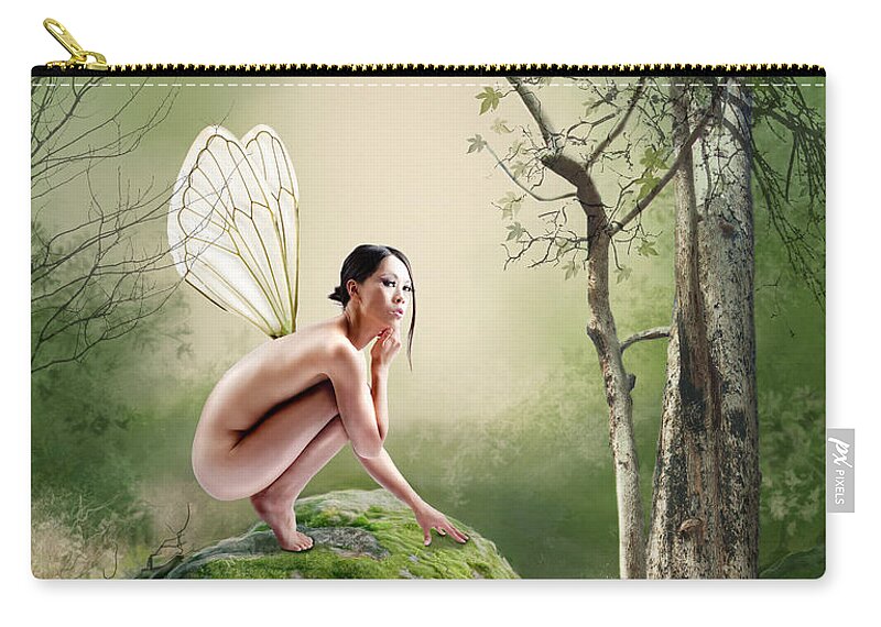 Fairy Zip Pouch featuring the digital art Woodland Fairy by Linda Lees