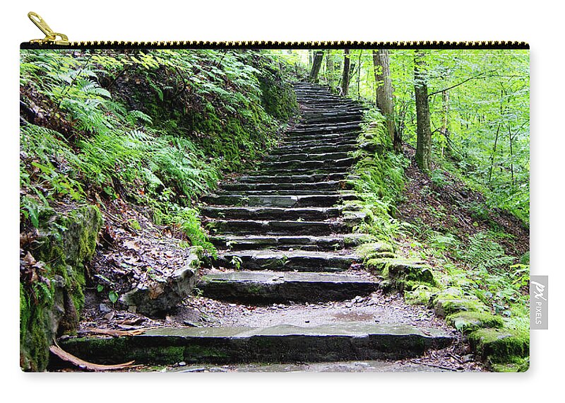 Woodland Zip Pouch featuring the photograph Woodland Stairs by Flinn Hackett