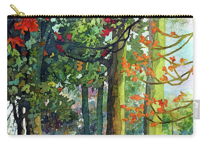 Path Zip Pouch featuring the painting Woodland Trail - Autumn Leaves by Hailey E Herrera