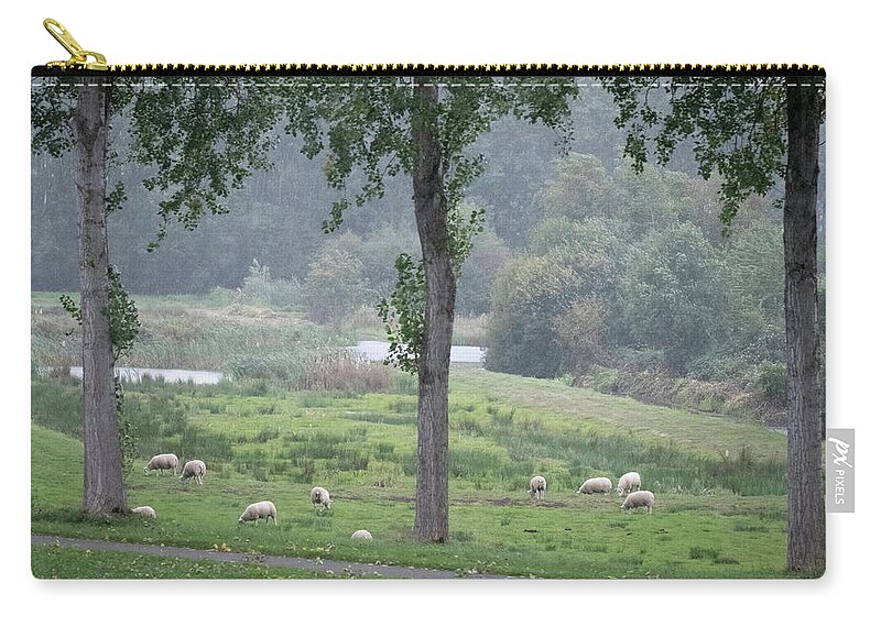 Scenics Zip Pouch featuring the photograph Wooly Sheep in the Netherlands by Mary Lee Dereske
