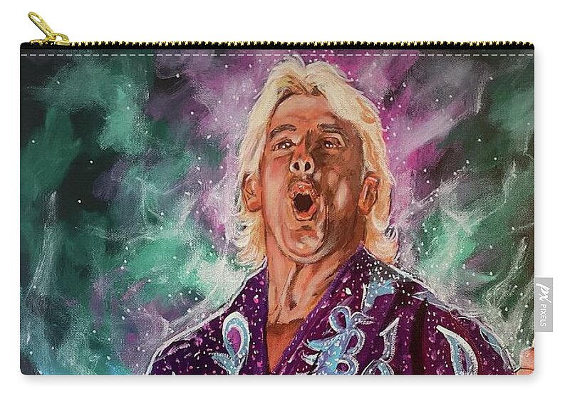 Ric Flair Zip Pouch featuring the painting Wooo - Ric Flair by Joel Tesch