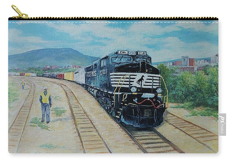 Trains Zip Pouch featuring the painting Working Heartily by ML McCormick